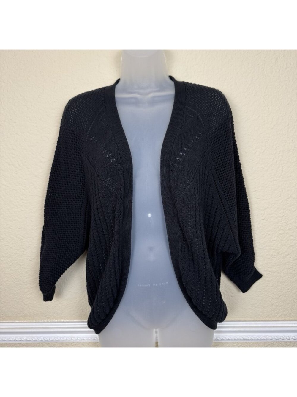 Maurices Women's Open Knit Cardigan M Black Sweater Diamond Lightweight